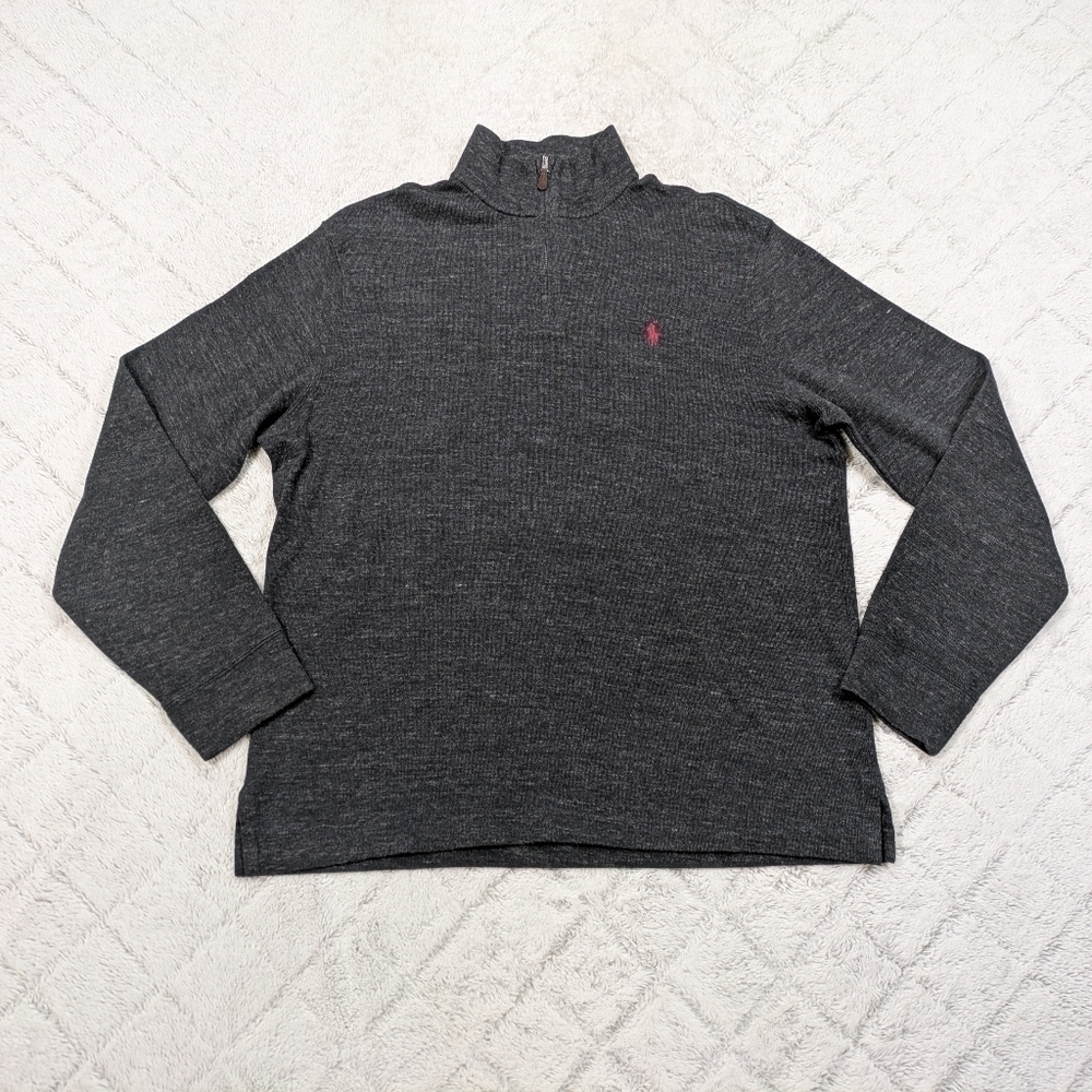 Polo Ralph Lauren Sweater Men's L Gray Charcoal Heather Estate Rib ¼ Zip